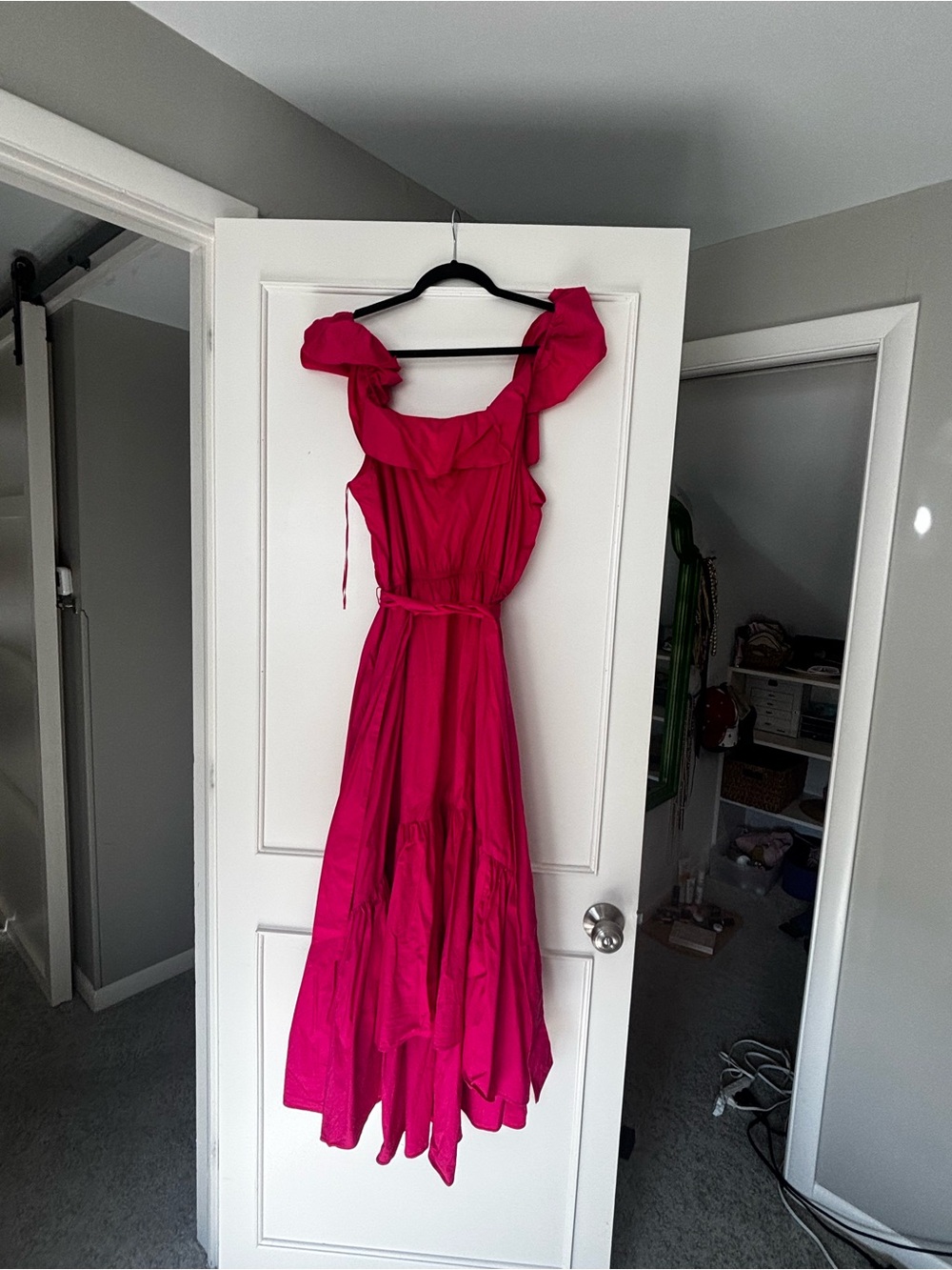 CeCe Hot Pink One-Shoulder Ruffle Maxi Dress